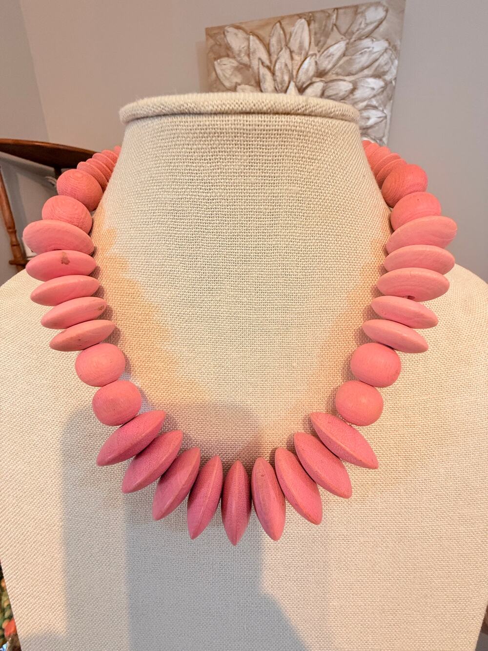 18” Pink Wood Bead Statement Necklace